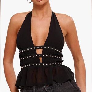Black Sleeveless Backless Peplum Top